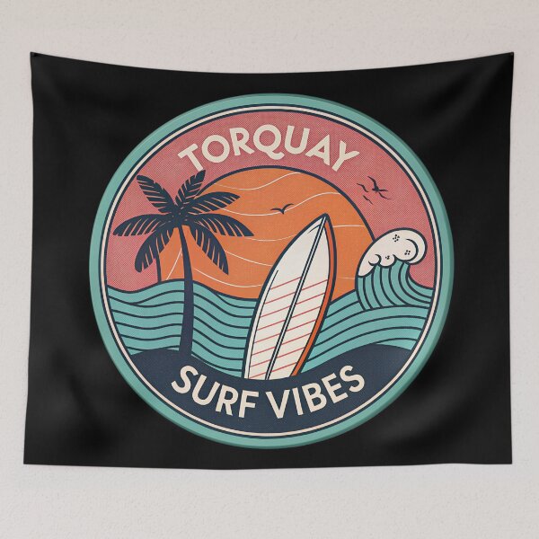 Item preview, Torquay Surf Vibes Retro Badge — Sunset Palm Tree & Surfboard Sticker designed and sold by VividOrganica.