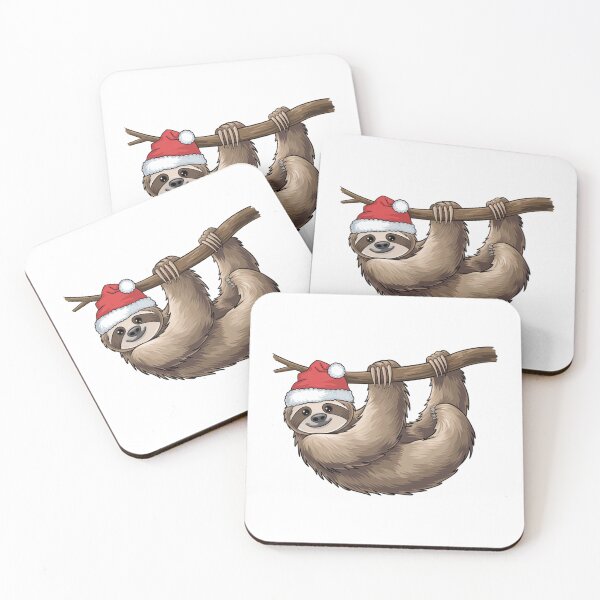 Item preview, Modern Trendy christmas sloth hanging from a tree branch Santa Hat Claus designed and sold by SOUFIANE1991.