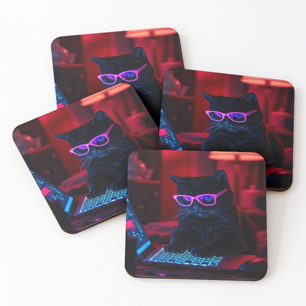 Item preview, Adorable black cat with glasses coding on laptop designed and sold by Artshopprivate.