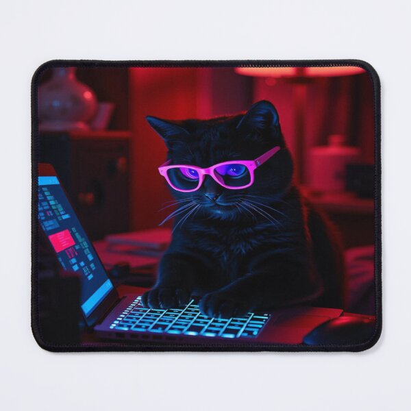 Item preview, Adorable black cat with glasses coding on laptop designed and sold by Artshopprivate.