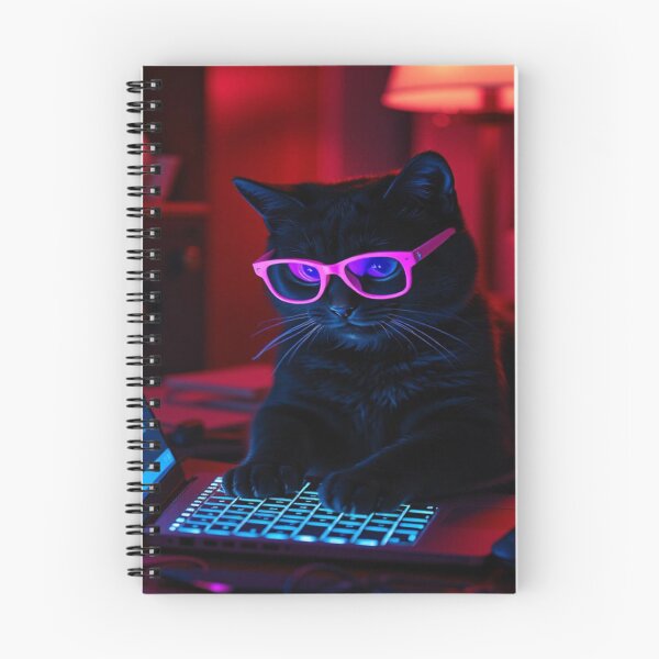 Item preview, Adorable black cat with glasses coding on laptop designed and sold by Artshopprivate.