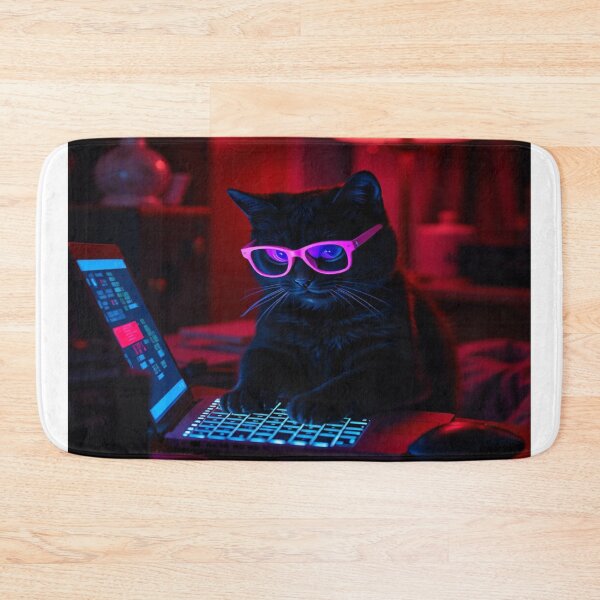 Item preview, Adorable black cat with glasses coding on laptop designed and sold by Artshopprivate.