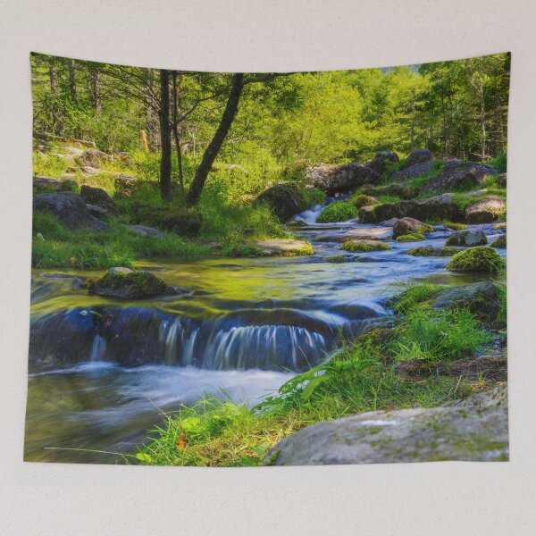 Item preview, Tranquil Mountain Stream Flowing Over Mossy Stones in the Japanese Alps designed and sold by Pix4Japan.