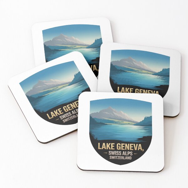 Item preview, Lake Geneva Switzerland Shield  – Vintage Travel Design with Swiss Alps Landscape designed and sold by VividOrganica.