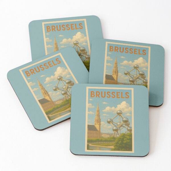 Item preview, Brussels Belgium Travel Art – Atomium and Town Hall Daylight Scene designed and sold by Annika Shurafa.