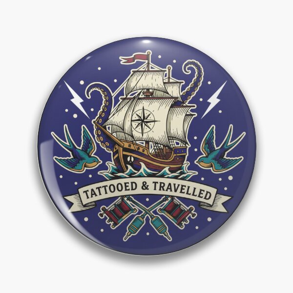 Item preview, Tattooed & Travelled Ship Sticker Button Magnet designed and sold by MidniteSerenity Designs.