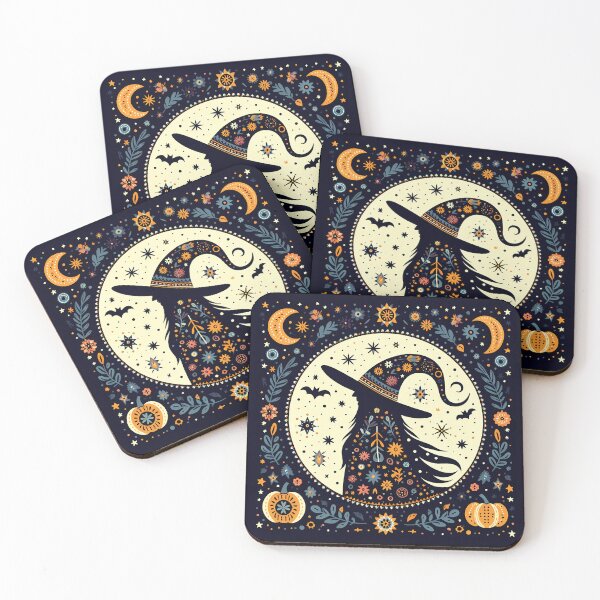 Item preview, Scandinavian Folk Art Witch – Moonlit Silhouette and Stars by heidiannemorris. designed and sold by FOLK ART FUSION by heidiannemorris.