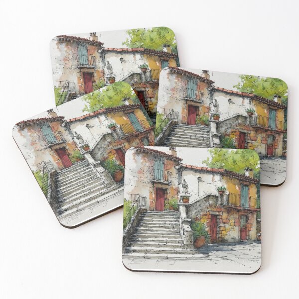 Item preview, Provencal Village Watercolor – Rustic Stone House and Staircase in France designed and sold by mliotard.