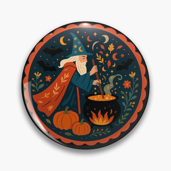 Item preview, Scandinavian Folk Art Wizard – Autumn Cauldron and Pumpkin Magic by heidiannemorris. designed and sold by FOLK ART FUSION by heidiannemorris.