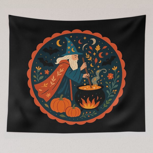 Item preview, Scandinavian Folk Art Wizard – Autumn Cauldron and Pumpkin Magic by heidiannemorris. designed and sold by FOLK ART FUSION by heidiannemorris.
