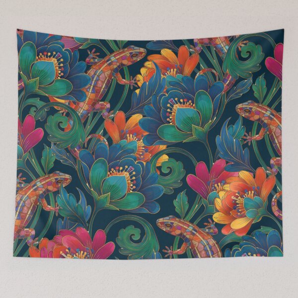 Item preview, Salamanders Among Multicolored Flowers designed and sold by Ciervo Primavera.