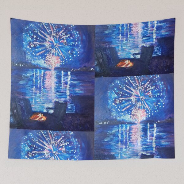 Item preview, Fourth of July Fireworks on the Lake - Oil Painting Impressionist designed and sold by larrypnts.