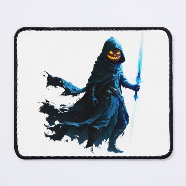 Item preview, Pumpkin Reaper with Blue Flame Sword – Dark Fantasy Halloween designed and sold by joxprints.