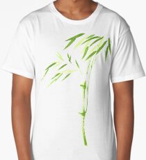 Zen illustration of a green bamboo stalk with leaves on white background art print Long T-Shirt