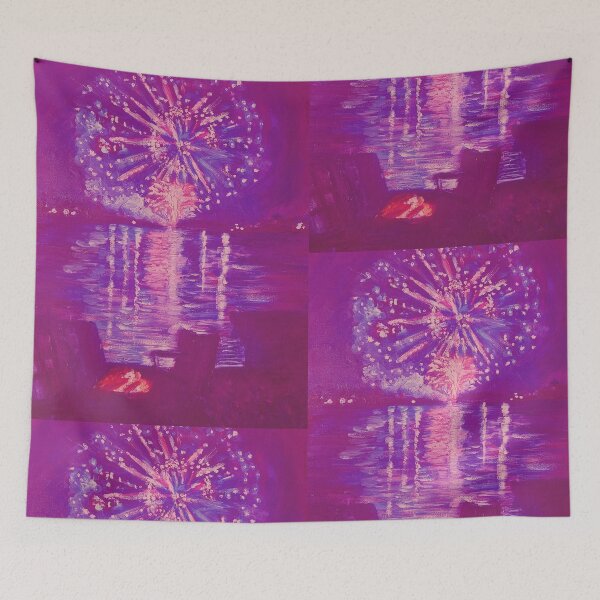 Item preview, Magenta Fourth of July Fireworks on the Lake - Oil Painting Impressionist designed and sold by larrypnts.