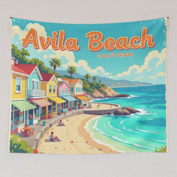 Item preview, Avila Beach, California: Vintage-Style Painterly Travel Poster designed and sold by LSVart.