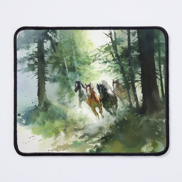 Item preview, A group of wild mustangs galloping through a sun-dappled forest Horses in Motion designed and sold by CDC40.