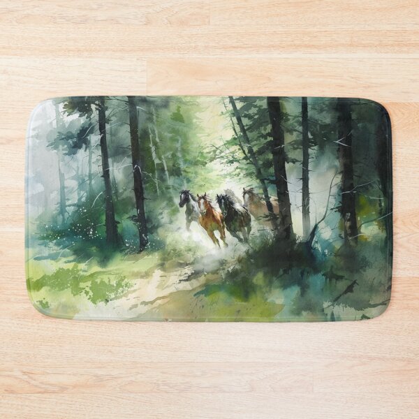 Item preview, A group of wild mustangs galloping through a sun-dappled forest Horses in Motion designed and sold by CDC40.