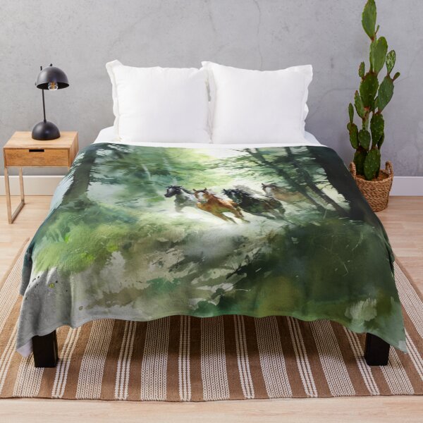Item preview, A group of wild mustangs galloping through a sun-dappled forest Horses in Motion designed and sold by CDC40.
