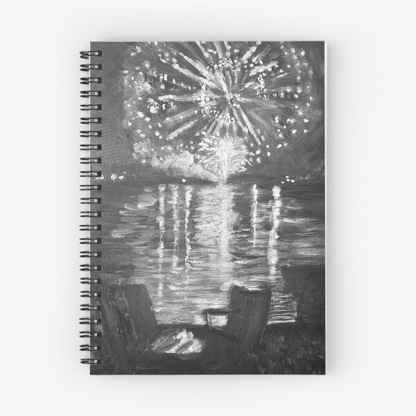Item preview, B&W Fourth of July Fireworks on the Lake - Oil Painting Impressionist designed and sold by larrypnts.