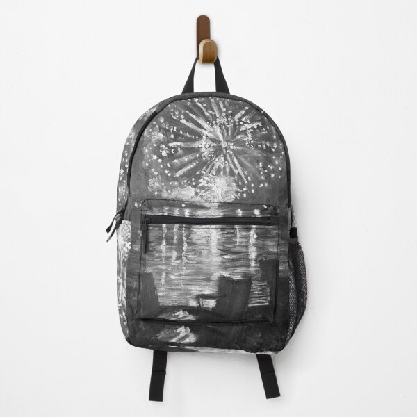 Item preview, B&W Fourth of July Fireworks on the Lake - Oil Painting Impressionist designed and sold by larrypnts.