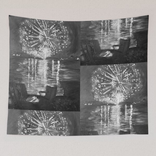 Item preview, B&W Fourth of July Fireworks on the Lake - Oil Painting Impressionist designed and sold by larrypnts.