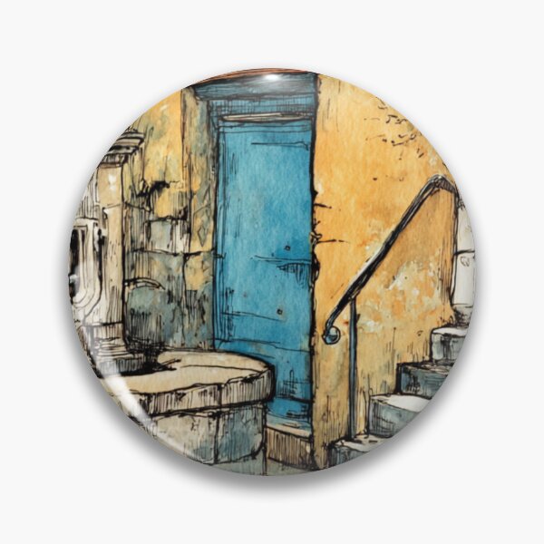 Item preview, Watercolor of a Provencal Fountain – French Village Scene with Colorful Doors designed and sold by mliotard.