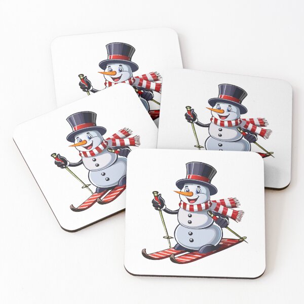 Item preview, Snowman on skis in a top hat with a striped scarf, A cheerful snowman wearing a top hat and striped scarf is actively skiing designed and sold by Danler.