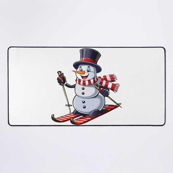 Item preview, Snowman on skis in a top hat with a striped scarf, A cheerful snowman wearing a top hat and striped scarf is actively skiing designed and sold by Danler.