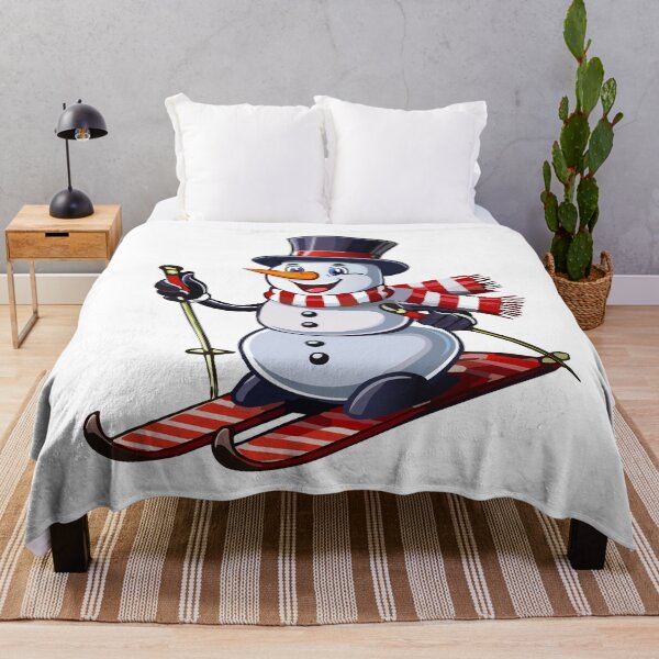 Item preview, Snowman on skis in a top hat with a striped scarf, A cheerful snowman wearing a top hat and striped scarf is actively skiing designed and sold by Danler.