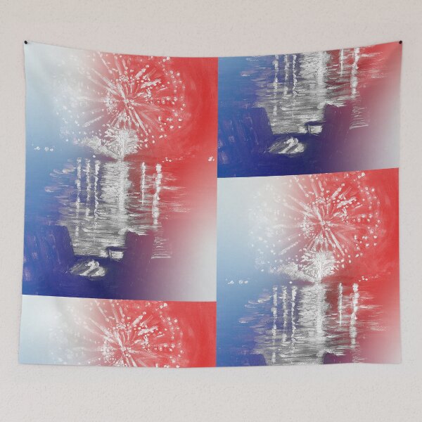 Item preview, Red White, and Blue Fourth of July Fireworks on the Lake - Oil Painting Impressionist designed and sold by larrypnts.