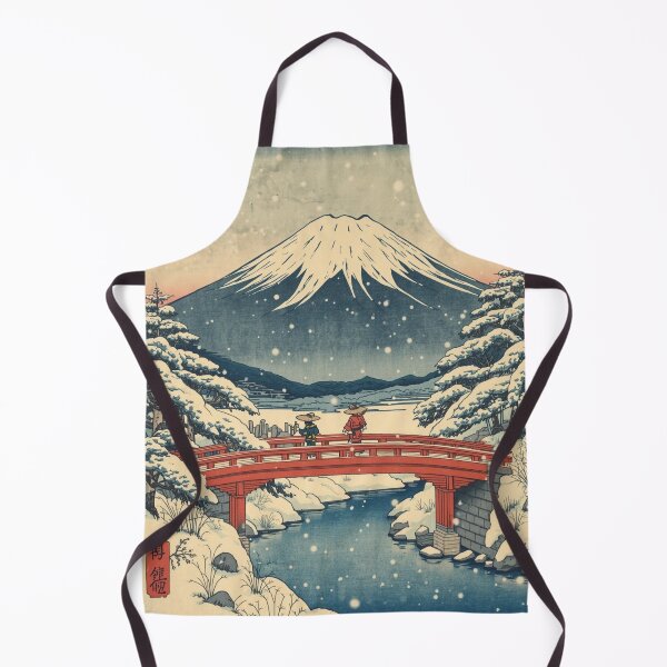 Item preview, Red Bridge at Dawn – Mount Fuji Ukiyo-e Winter Landscape designed and sold by Vandy Fullam.