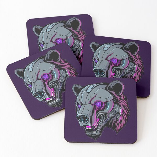 Item preview, Cyber Bear Head | Grey, Purple and Neon Pink Futuristic Art designed and sold by Naturalite19.