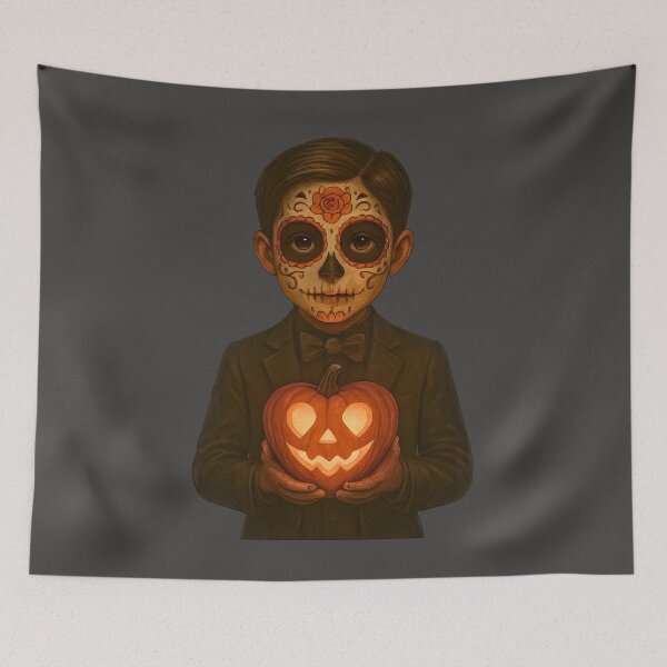 Item preview, Gothic Halloween Boy with Pumpkin – Digital Art Illustration designed and sold by ArtSpark Studio.