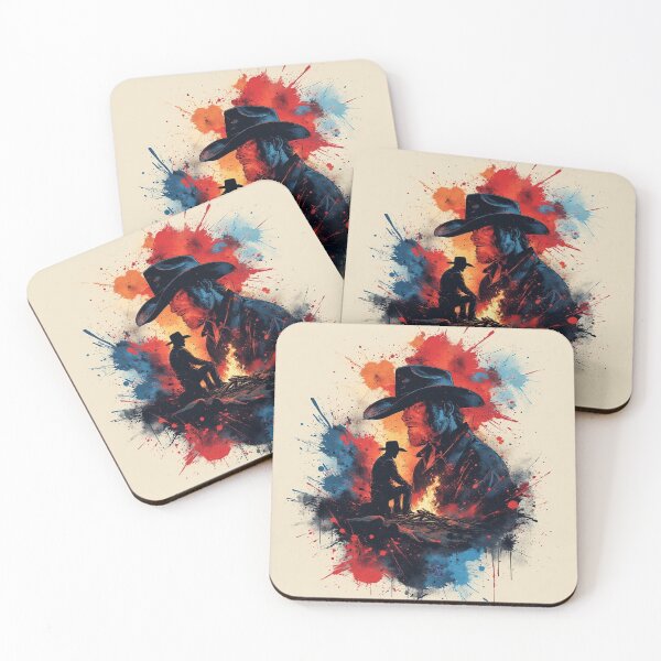Item preview, Cowboy Campfire Portrait – Wild West Rustic Art with Fire & Paint Splashes by NegarTv Designs designed and sold by NegarTv Designs.