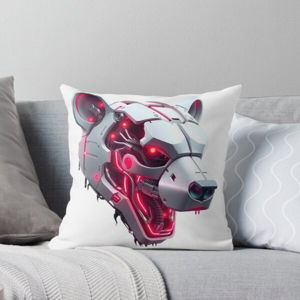 Item preview, Futuristic Android Bear Head | White Metallic Design with Neon Pink Glow designed and sold by Naturalite19.