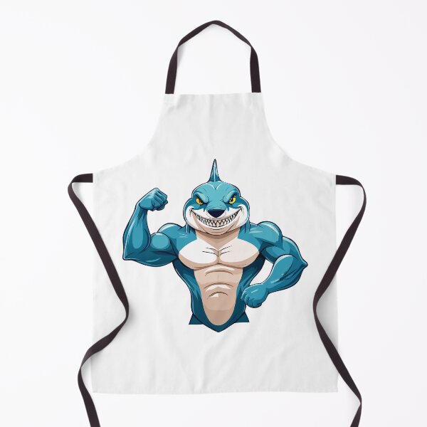 Item preview, Terrifying Shark with open mouth and showing sharp teeth showing muscles, Shark Flexing his muscular big biceps,  Fitness Shark, designed and sold by Danler.