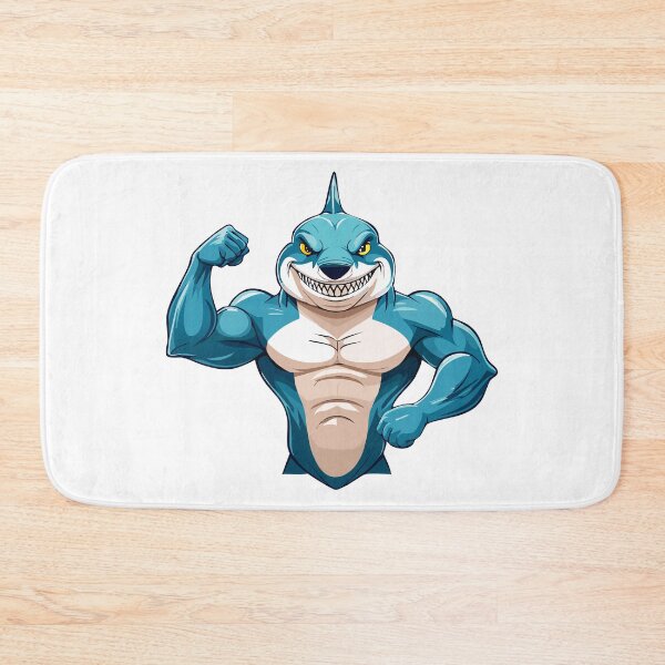 Item preview, Terrifying Shark with open mouth and showing sharp teeth showing muscles, Shark Flexing his muscular big biceps,  Fitness Shark, designed and sold by Danler.