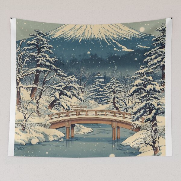 Item preview, Ukiyo-e Winter Dawn | Mount Fuji and Snowy Bridge designed and sold by Vandy Fullam.