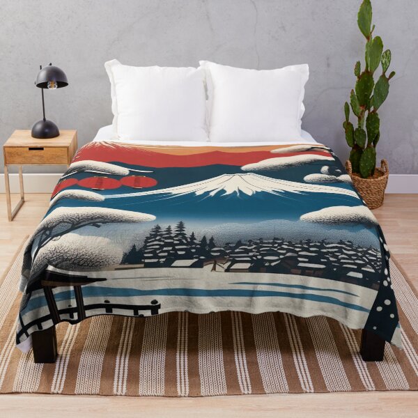 Item preview, Mount Fuji Winter Ukiyo-e Japanese Woodblock Art Red Bridge Snow Dawn Landscape designed and sold by Vandy Fullam.