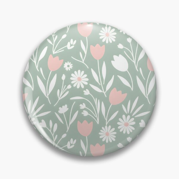 Item preview, Seamless pattern of White Daisies and Pink Tulips on Sage designed and sold by HolmeProud.