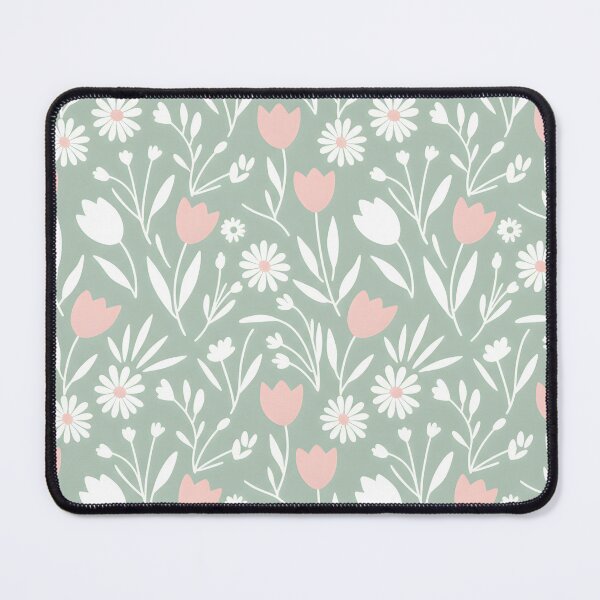 Item preview, Seamless pattern of White Daisies and Pink Tulips on Sage designed and sold by HolmeProud.