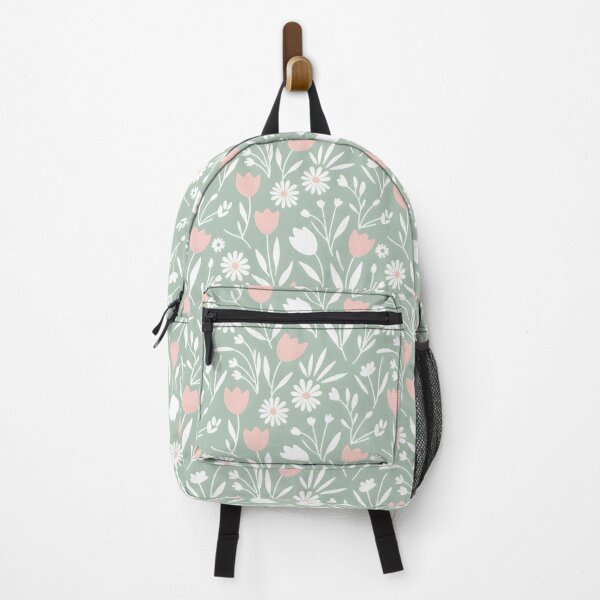 Item preview, Seamless pattern of White Daisies and Pink Tulips on Sage designed and sold by HolmeProud.