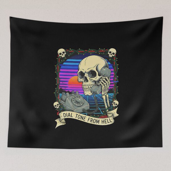 Item preview, Skeleton Retro Vaporwave Hell Phone Call designed and sold by CoffinsArt.