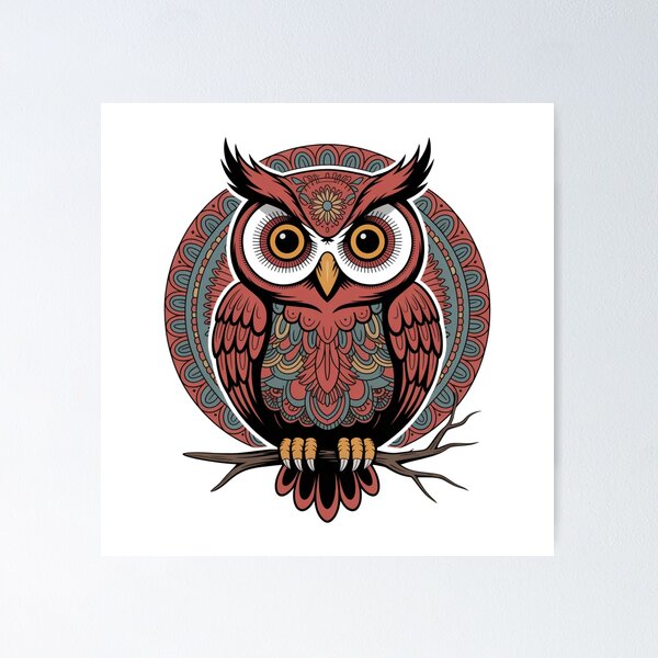 Item preview, Boho Mandala Owl Illustration – Mystical Tribal Art Design designed and sold by WitchyWhisper.