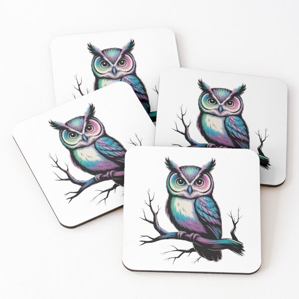 Item preview, Neon Owl Illustration – Colorful Cosmic Bird Art on Black Background designed and sold by WitchyWhisper.