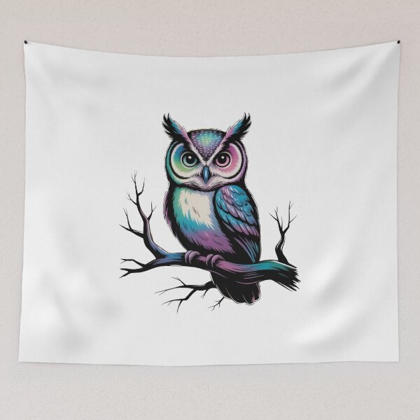 Item preview, Neon Owl Illustration – Colorful Cosmic Bird Art on Black Background designed and sold by WitchyWhisper.
