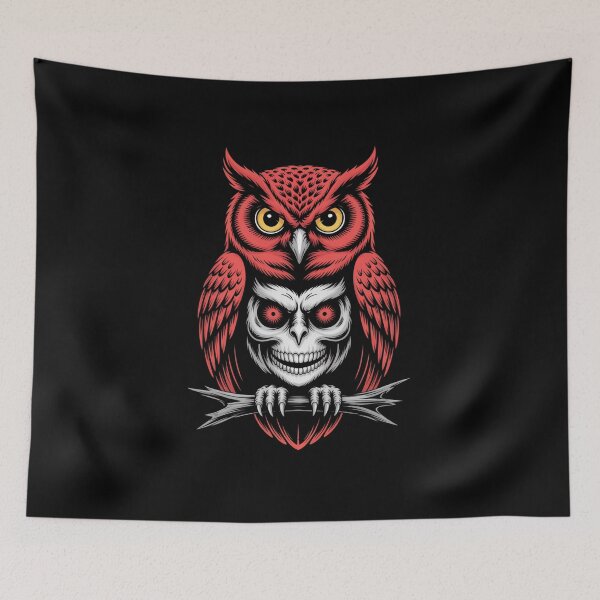 Item preview, Red Owl and Skull Illustration – Gothic Dark Art Design for Halloween designed and sold by WitchyWhisper.