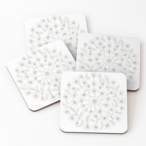 Item preview, Beautiful drawn flowers with delicate outlines on a soft beige background showcasing nature's elegance and simplicity designed and sold by SpaceartLilu.
