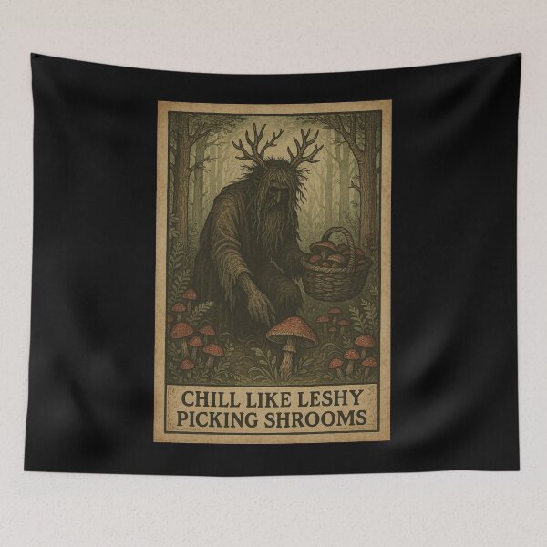 Item preview, Slavic Forest Spirit Art – Leshy Foraging Mushrooms, Cottagecore Folk Horror designed and sold by JacobKAurumhead.